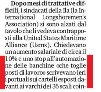 2024 10 02 porto trasporti USA lo sciopero dei portuali americani blocca i porti timori per le conseguenze dellautomazione delle banchine TITOLO Il Secolo XIX