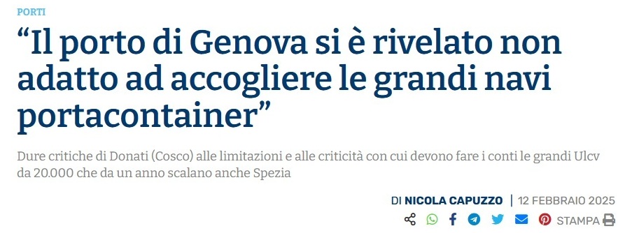 2025 02 12 porto Genova traffici marittimi COSCO porto non adatto ad accogliere le grandi navi portacontainer TITOLO Shippingitaly